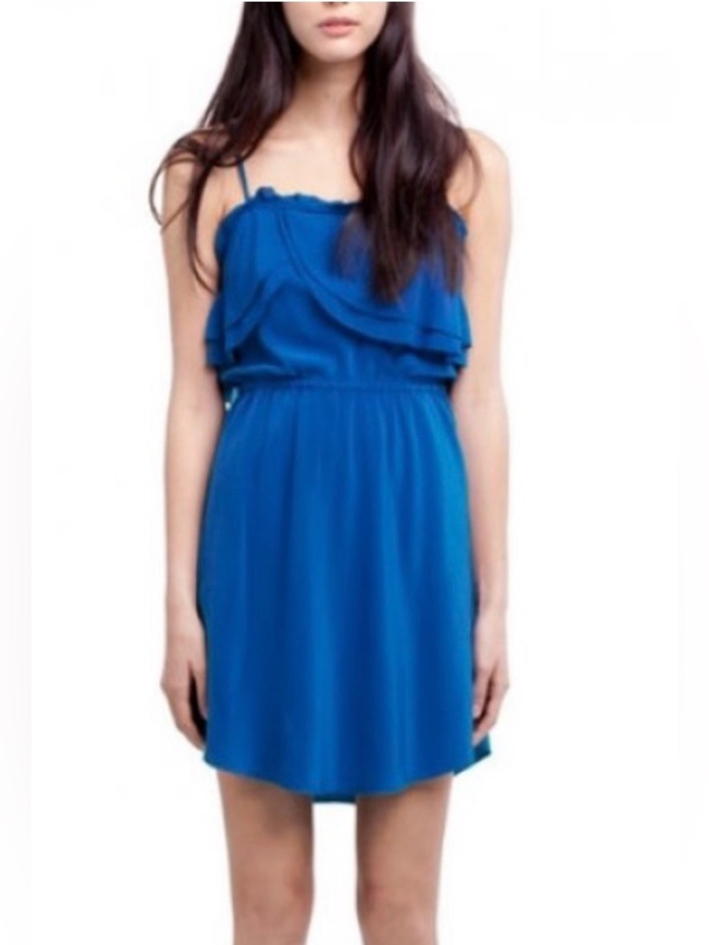 Aritzia Wilfred 100% Silk Emmanuel Ruffles Romantic Blue Lightweight Dress XS